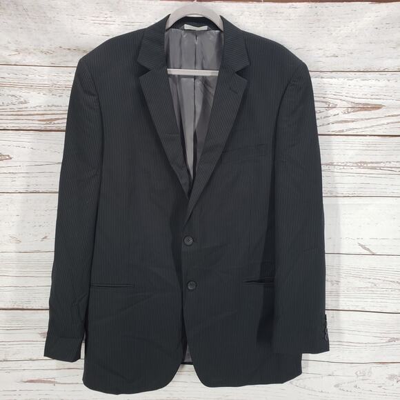 Perry Ellis Portfolio Men's Black Pinstriped 2Buttons Sportscoat Blazer 46L - Picture 1 of 16